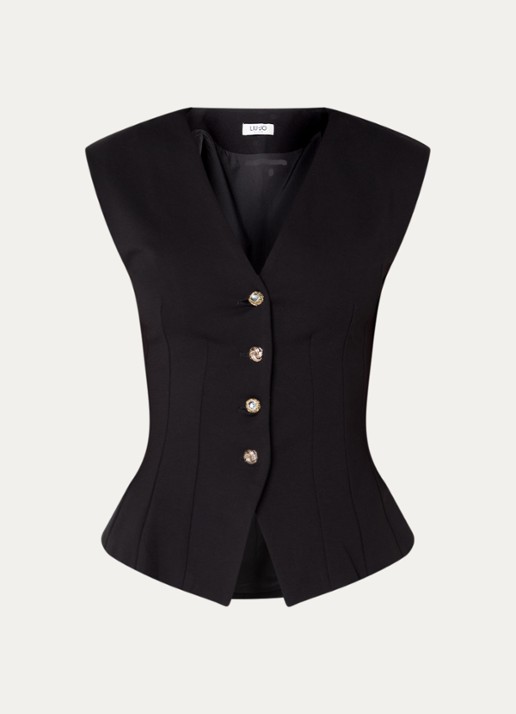 Liu Jo Fittato gilet met V-hals - voorkant 3 zwart