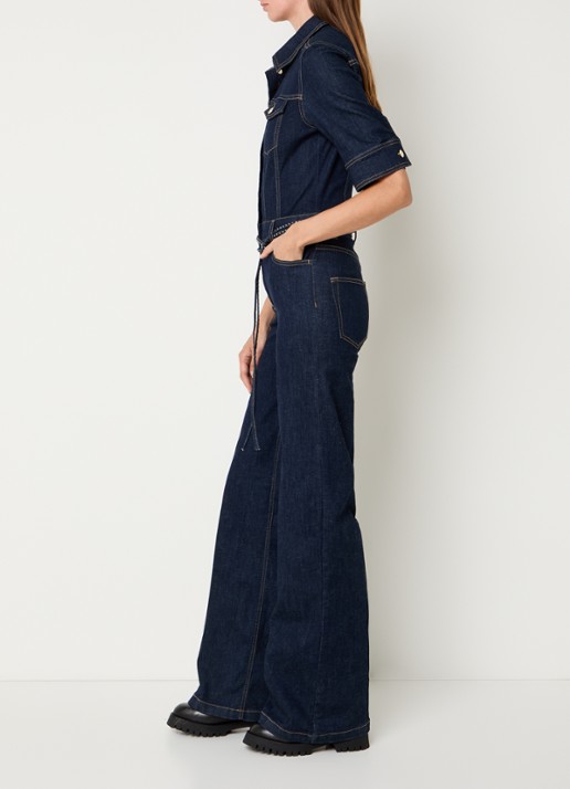 Liu Jo Flared fit jumpsuit van denim met strass - voorkant 2 indigo