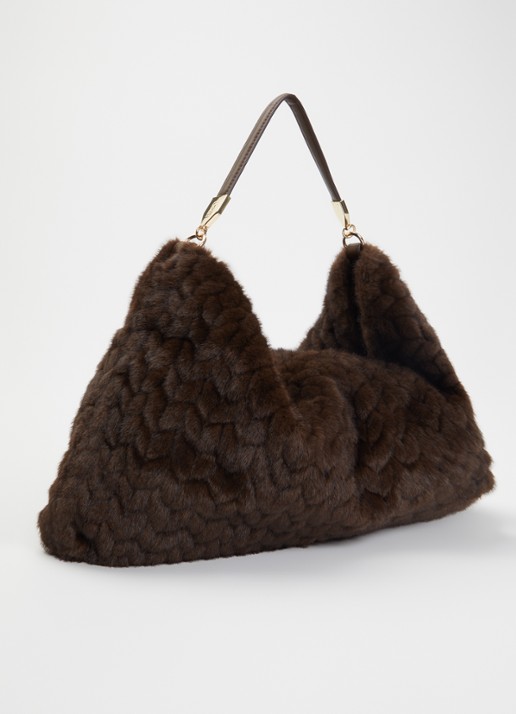 Liu Jo Foulard Hobo schoudertas van imitatiebont met details van leer  - achterkant 4 donkerbruin