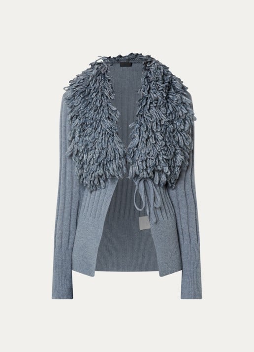 Liu Jo Grofgebreid openvallend vest in alpaca wolblend - voorkant 3 staalblauw