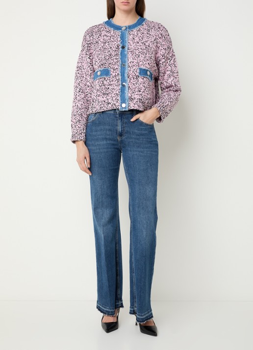 Liu Jo Grofgebreid vest met details van denim - voorkant 4 roze