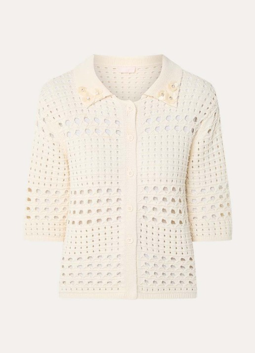 Liu Jo Grofgebreid vest met opengewerkt dessin en pailletten - voorkant 3 creme