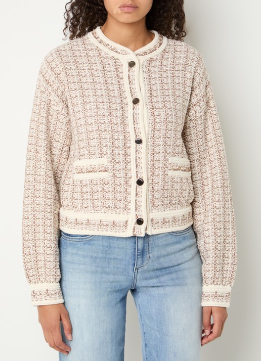 Liu Jo Grofgebreid vest met tweed-look en strass