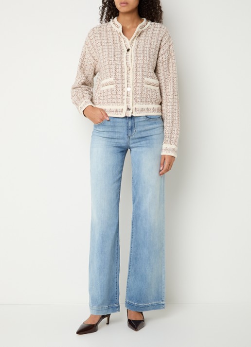 Liu Jo Grofgebreid vest met tweed-look en strass - voorkant 4 beige