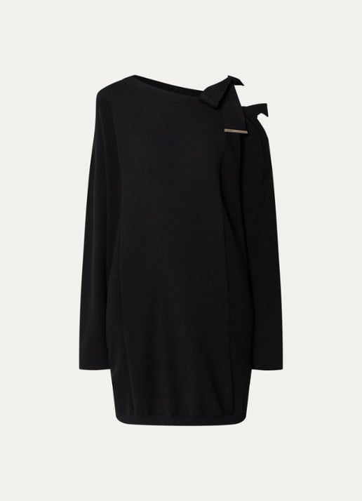 Liu Jo Grofgebreide mini trui-jurk met asymmetrische hals - voorkant 2 zwart