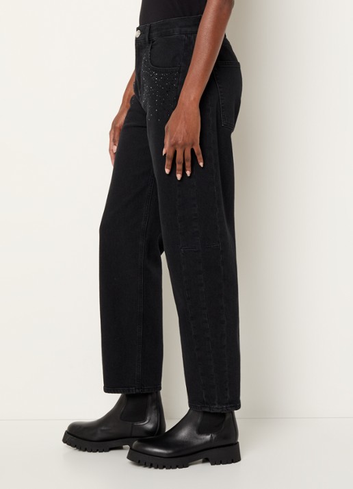 Liu Jo High waist cropped loose fit jeans met strass - detail 2 zwart