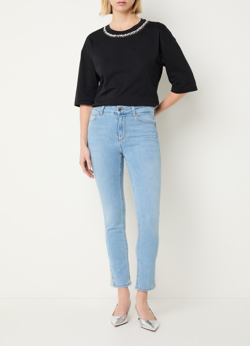 Liu Jo High waist cropped skinny jeans met lichte wassing - voorkant 2 indigo