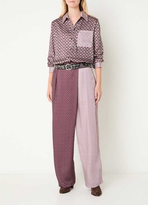 Liu Jo High waist loose fit broek met print en steekzakken - voorkant 3 aubergine