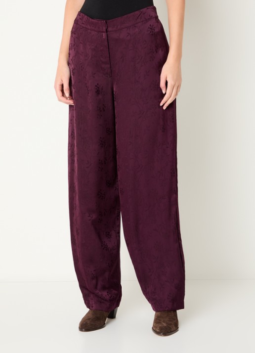 Liu Jo High waist loose fit broek van satijn met print - detail 2 aubergine