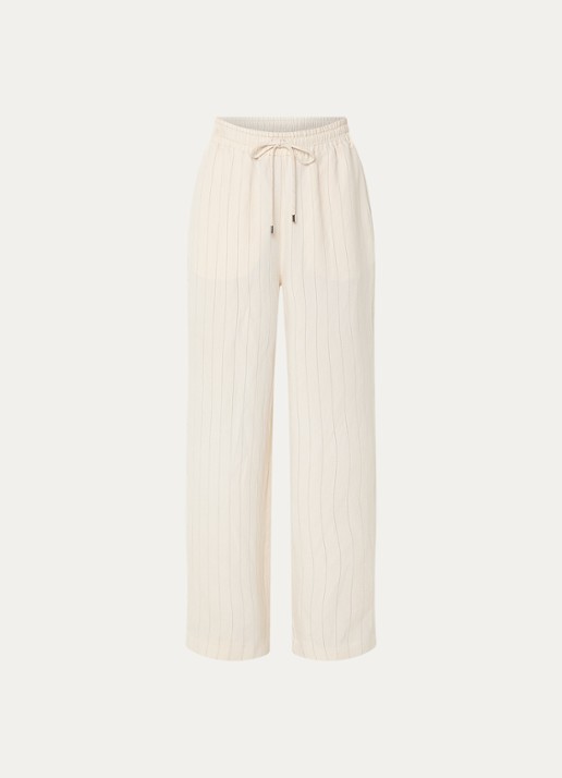 Liu Jo High waist loose fit pantalon met streepprint en steekzakken  - voorkant 2 creme