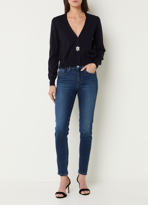 Liu Jo High waist skinny jeans met donkere wassing en strass - voorkant 3 indigo