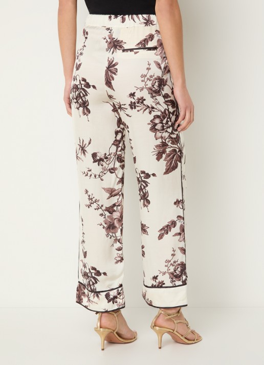 Liu Jo High waist straight fit pantalon met bloemenprint - achterkant gebroken wit