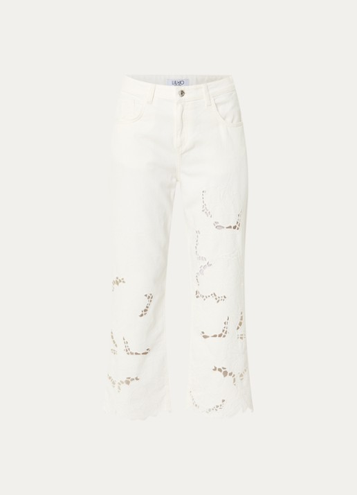 Liu Jo High waist straight leg jeans met broderie - voorkant 4 wit