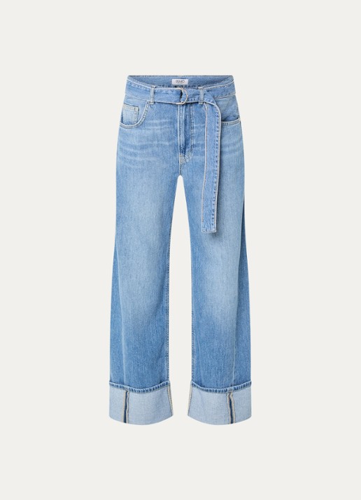 Liu Jo High waist straight leg jeans met lichte wassing - voorkant 4 indigo