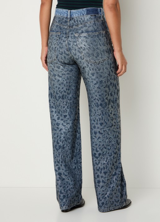 Liu Jo High waist straight leg jeans met strass - achterkant indigo