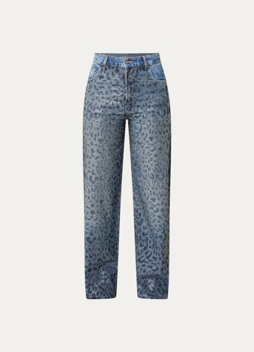 Liu Jo High waist straight leg jeans met strass - voorkant 4 indigo