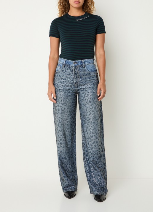Liu Jo High waist straight leg jeans met strass - voorkant 5 indigo