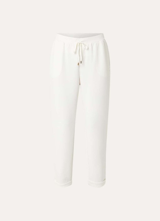 Liu Jo High waist tapered fit broek met logo en strass - voorkant 3 gebroken wit