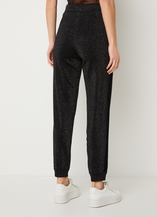 Liu Jo High waist tapered fit joggingbroek met lurex en trekkoord - achterkant 2 zwart