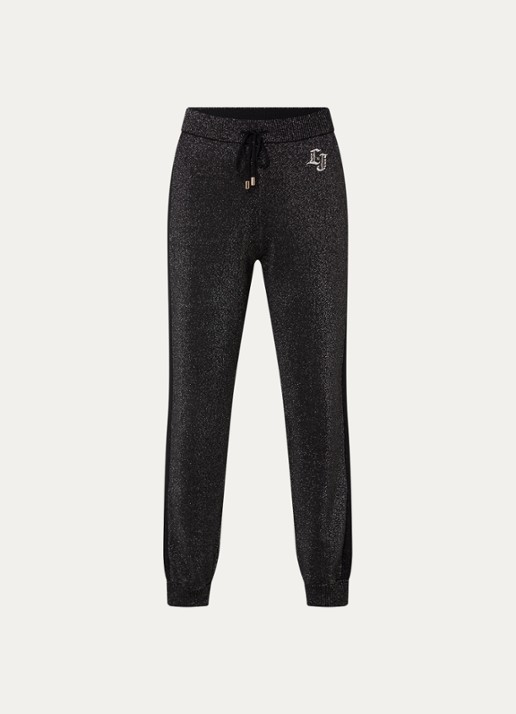 Liu Jo High waist tapered fit joggingbroek met lurex en trekkoord - voorkant 3 zwart