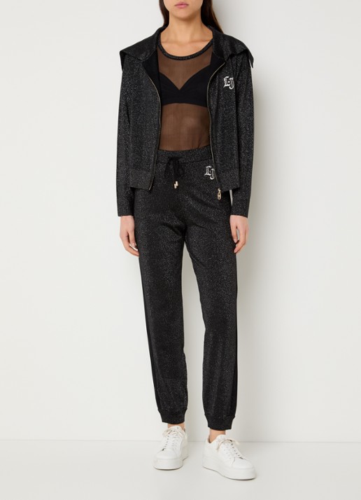 Liu Jo High waist tapered fit joggingbroek met lurex en trekkoord - voorkant 4 zwart