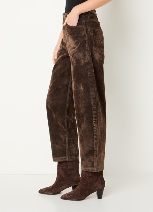 Liu Jo High waist wide fit broek van suède - detail 2 bruin