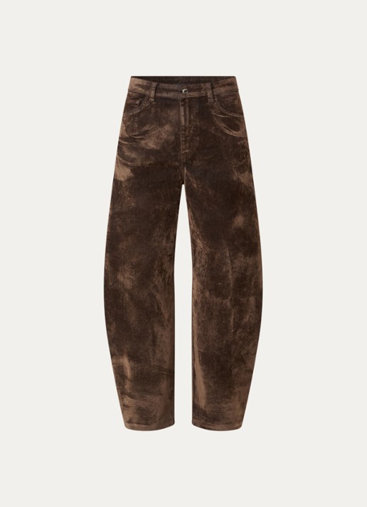Liu Jo High waist wide fit broek van suède - voorkant 3 bruin