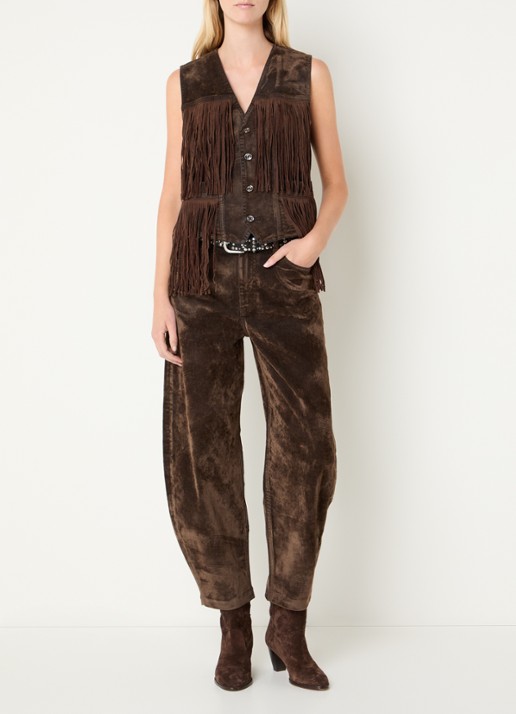 Liu Jo High waist wide fit broek van suède - voorkant 4 bruin