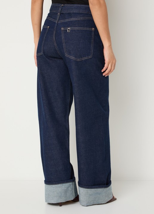 Liu Jo High waist wide fit jeans met donkere wassing en ceintuur - achterkant indigo