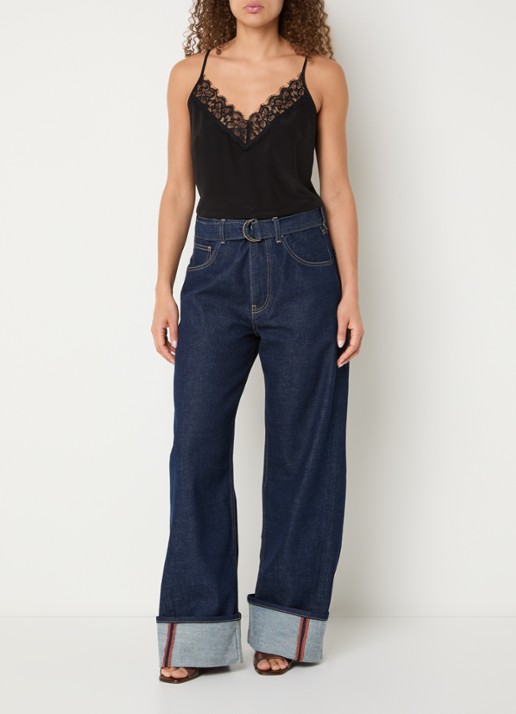 Liu Jo High waist wide fit jeans met donkere wassing en ceintuur - voorkant 5 indigo