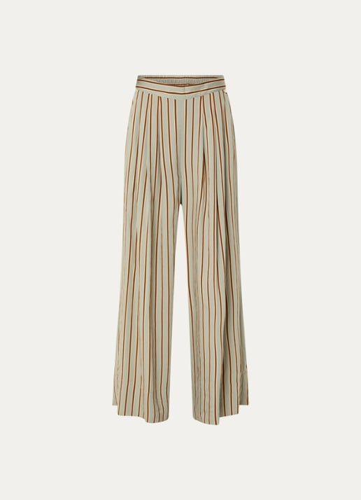 Liu Jo High waist wide fit palazzobroek met streepprint en steekzakken - voorkant 2 lindegroen