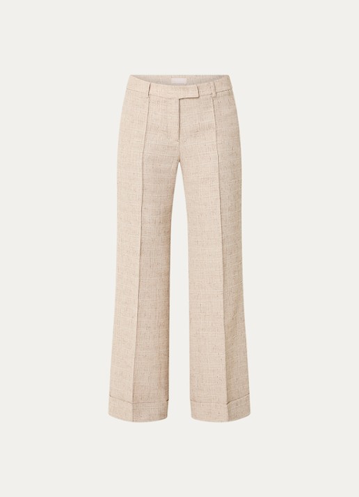 Liu Jo High waist wide fit pantalon met gemêleerd dessin - voorkant 3 beige