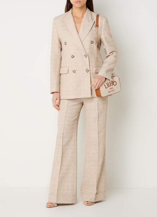 Liu Jo High waist wide fit pantalon met gemêleerd dessin - voorkant 4 beige