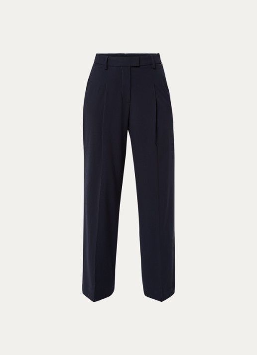 Liu Jo High waist wide fit pantalon met plooidetail - voorkant 2 donkerblauw