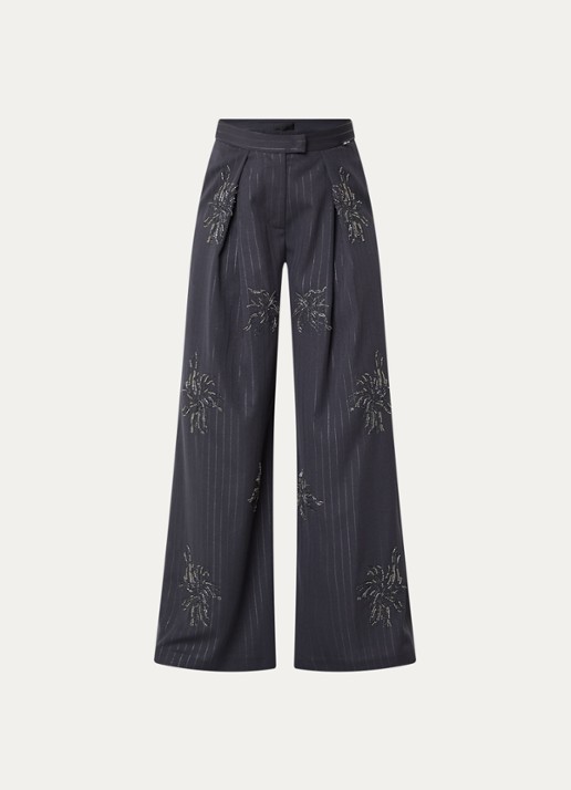 Liu Jo High waist wide fit pantalon met strass - voorkant grijs
