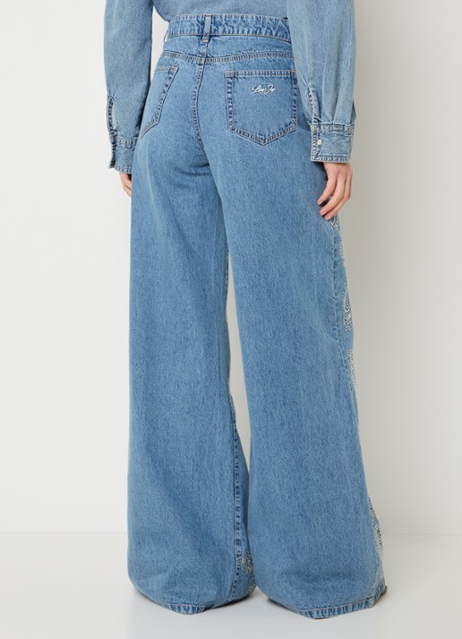 Liu Jo High waist wide leg jeans met borduring - achterkant indigo