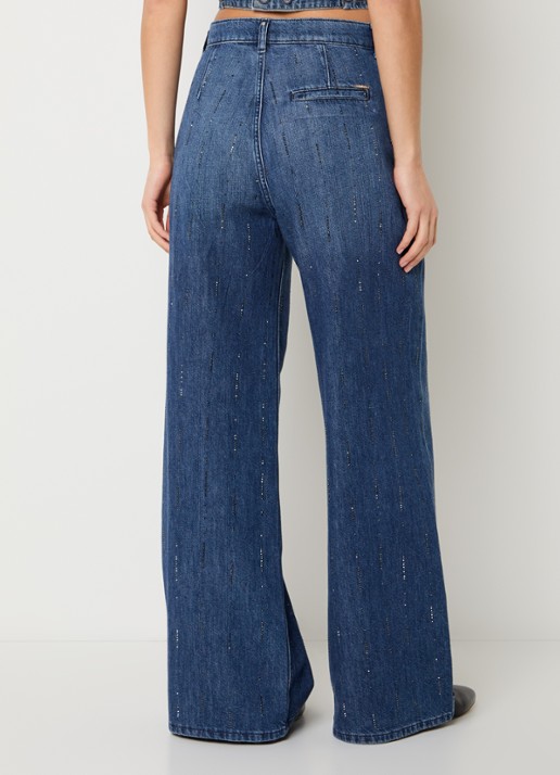 Liu Jo High waist wide leg jeans met strass - achterkant indigo