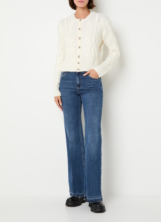 Liu Jo Kabelgebreid vest in wolblend - voorkant 4 creme