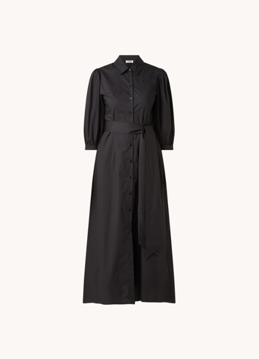 Liu Jo Maxi blousejurk met pofmouw en strikceintuur - voorkant 2 zwart
