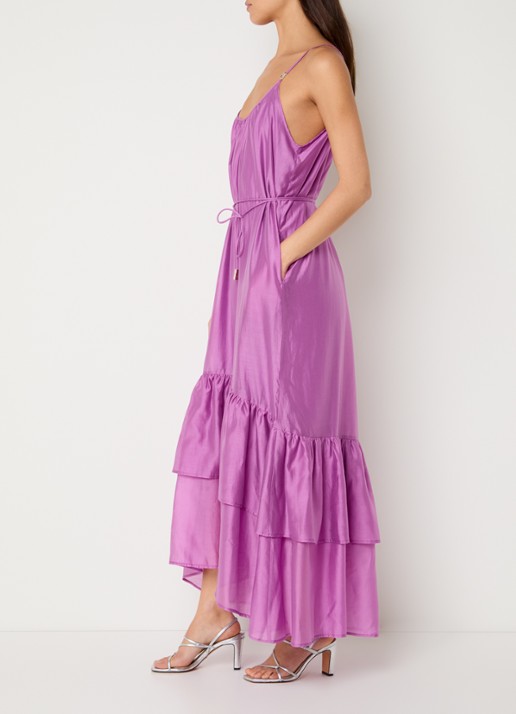 Liu Jo Maxi jurk  met strikceintuur en volant - voorkant 2 roze