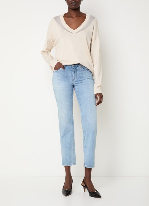 Liu Jo Mid waist cropped slim fit jeans met lichte wassing - voorkant 2 indigo