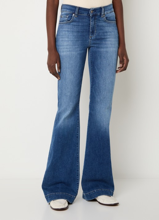 Liu Jo Mid waist flared jeans met donkere wassing - detail indigo