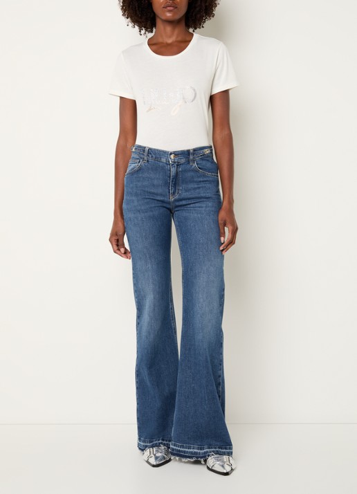 Liu Jo Mid waist flared jeans met medium wassing - voorkant 5 indigo