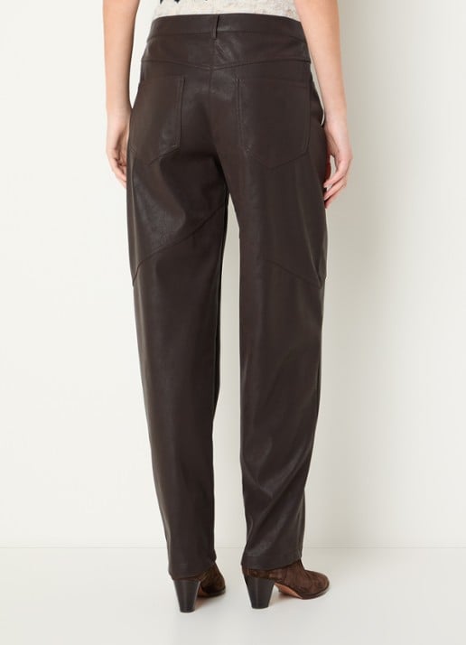 Liu Jo Mid waist straight fit broek van imitatieleer - achterkant donkerbruin