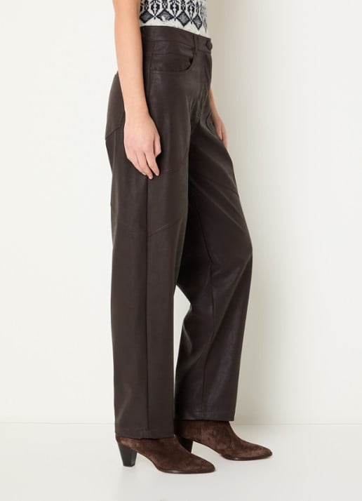 Liu Jo Mid waist straight fit broek van imitatieleer - detail 3 donkerbruin