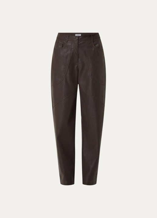 Liu Jo Mid waist straight fit broek van imitatieleer - voorkant 4 donkerbruin