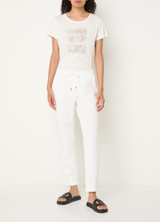 Liu Jo Mid waist tapered fit cropped joggingbroek met logo - voorkant 3 wit