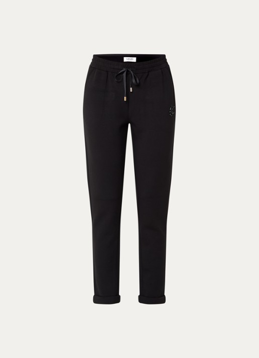 Liu Jo Mid waist tapered fit cropped joggingbroek met logo - voorkant 2 zwart