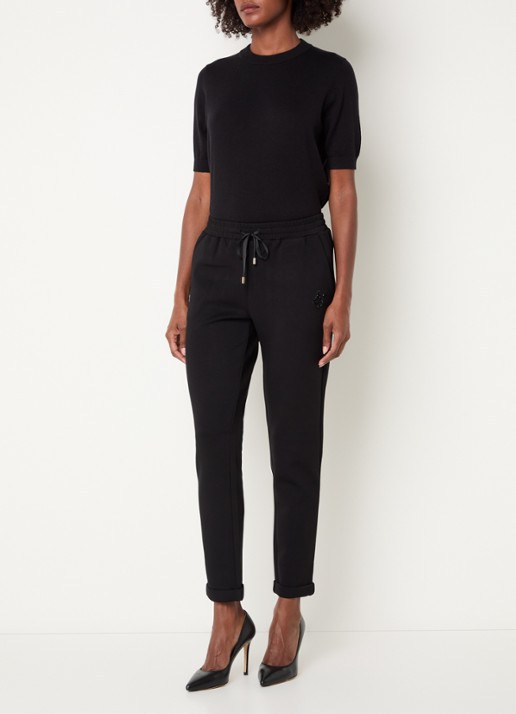 Liu Jo Mid waist tapered fit cropped joggingbroek met logo - voorkant 3 zwart