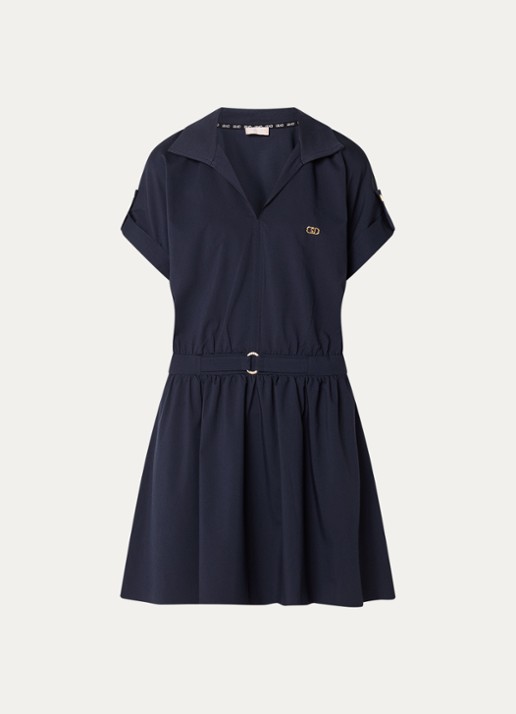 Liu Jo Mini A-lijn tuniekjurk met ceintuur in bambooblend - voorkant 2 donkerblauw